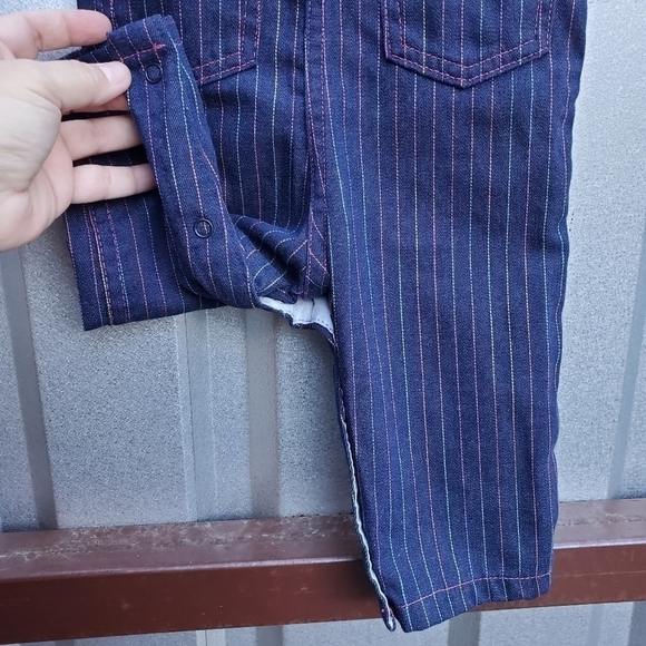 Vtg All American Overall Dark Denim rainbow pastel pinstripes 18m - Picture 8 of 8